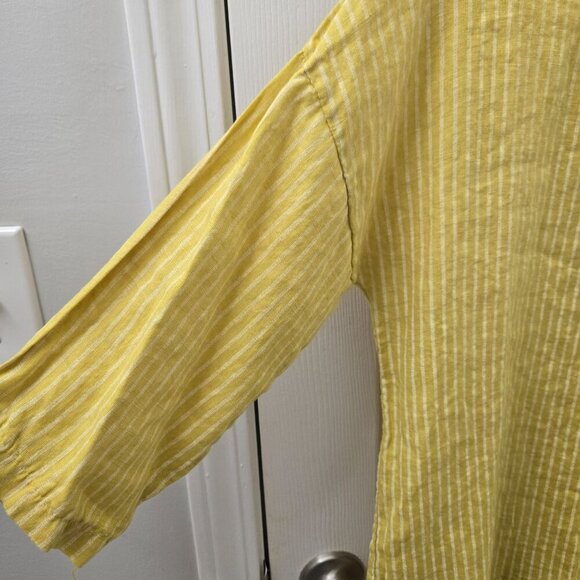 Lungo L'arno Tunic Top M/L Italy Yellow White Stripes Linen Ruffle Lagenlook - Picture 4 of 8